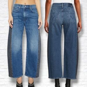 MOTHER Superior Lil Half-Pipe Flood Barrel Leg Jeans In Black & Blue Size 28